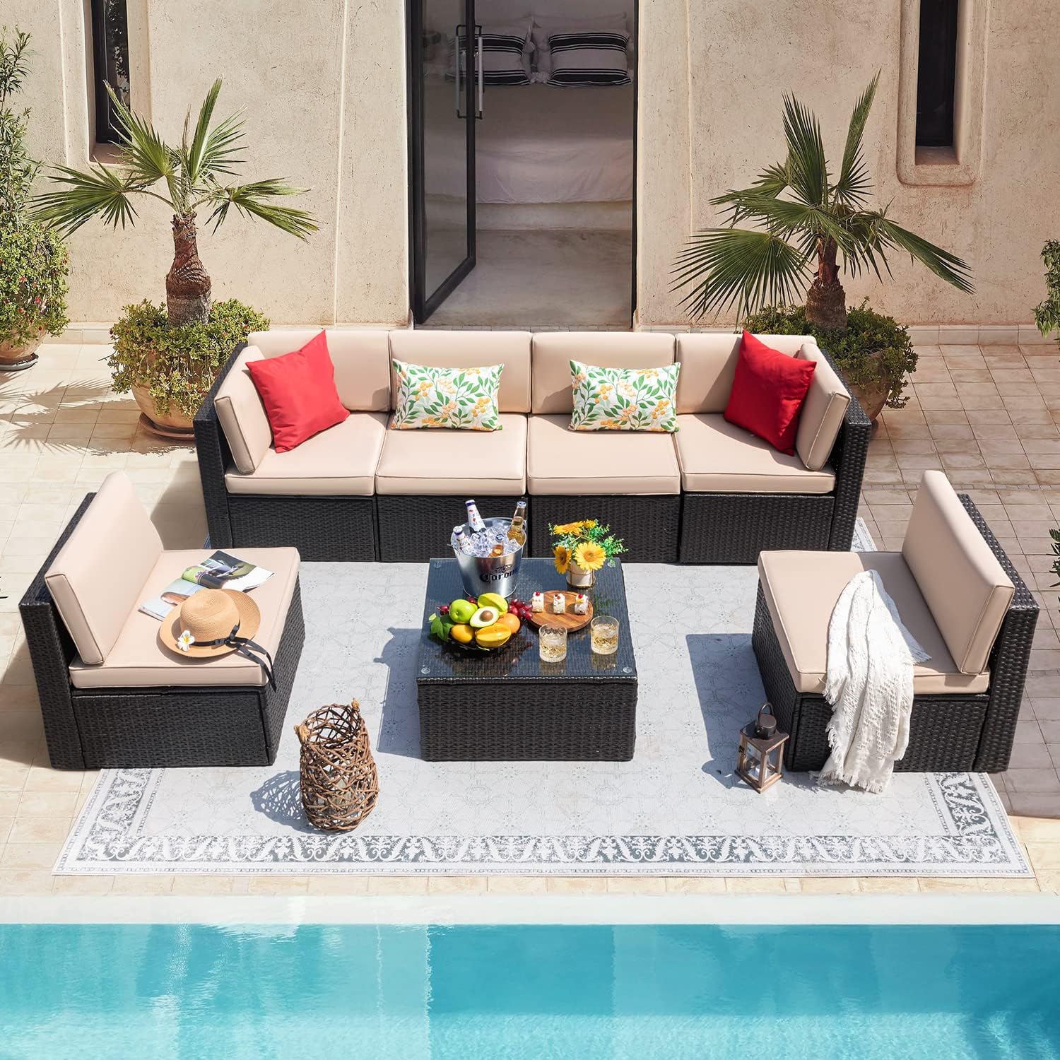 7 Pieces Outdoor Sectional Sofa Patio Furniture Sets