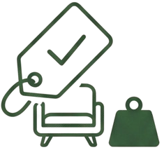 Price tag, armchair, and shopping bag icon